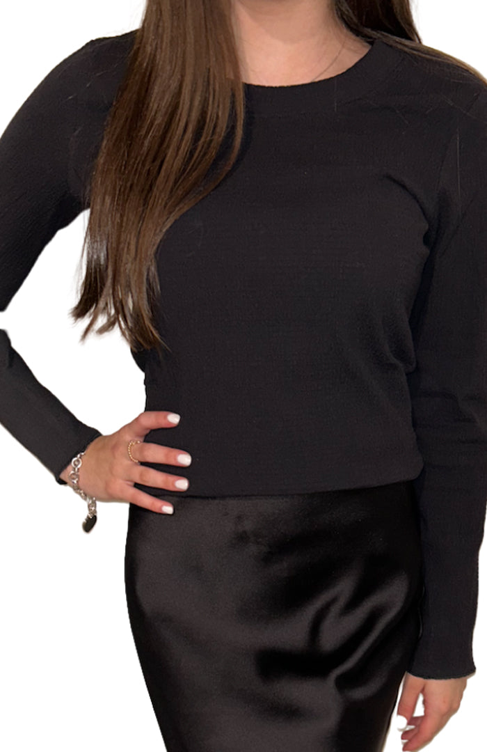 Cinched Long Sleeve Top (Black)