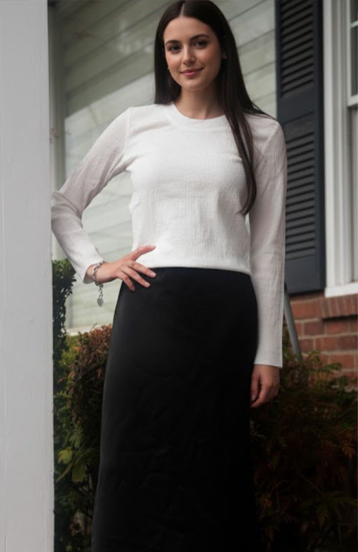 Cinched Long Sleeve Top (White)