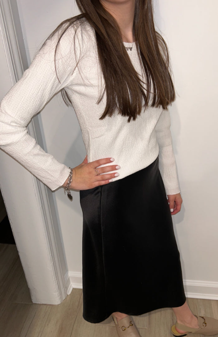 Cinched Long Sleeve Top (White)