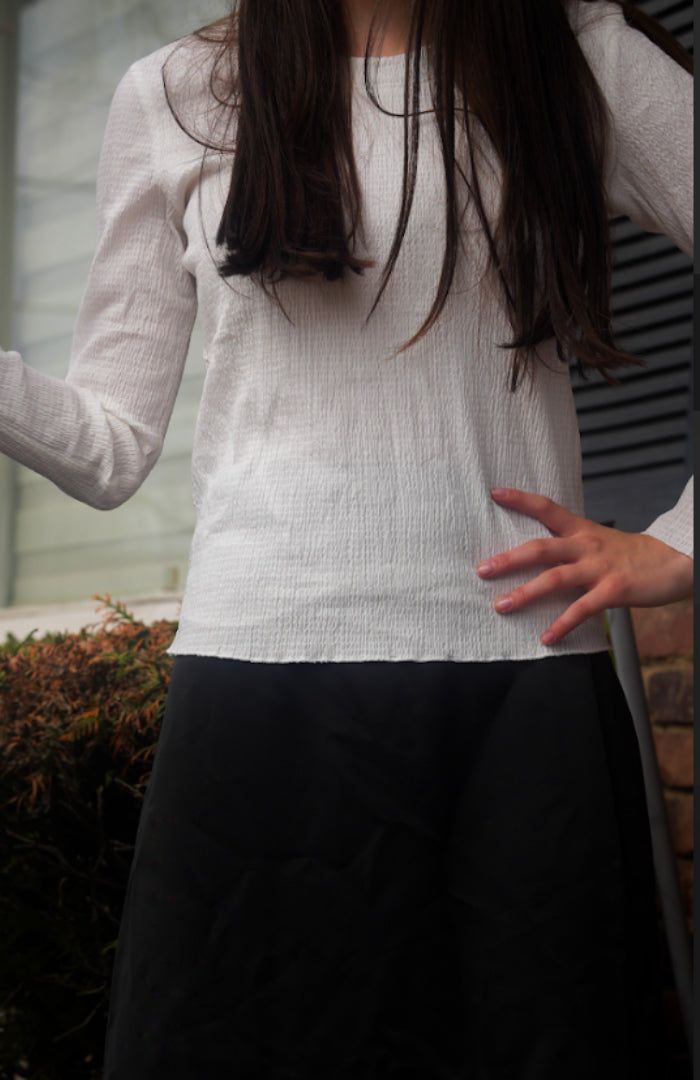 Cinched Long Sleeve Top (White)