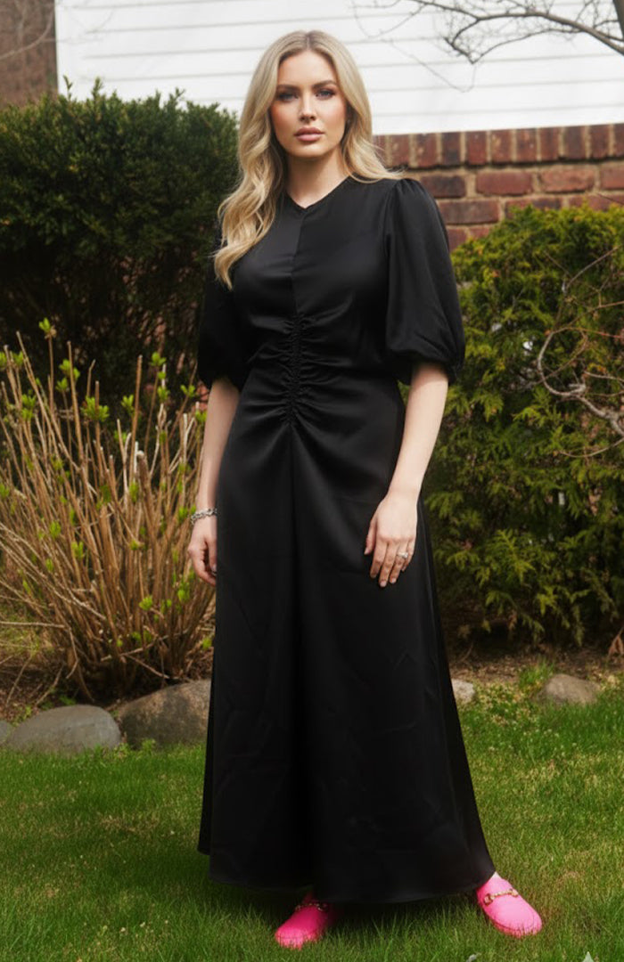 Gathered Slip Dress (Black)