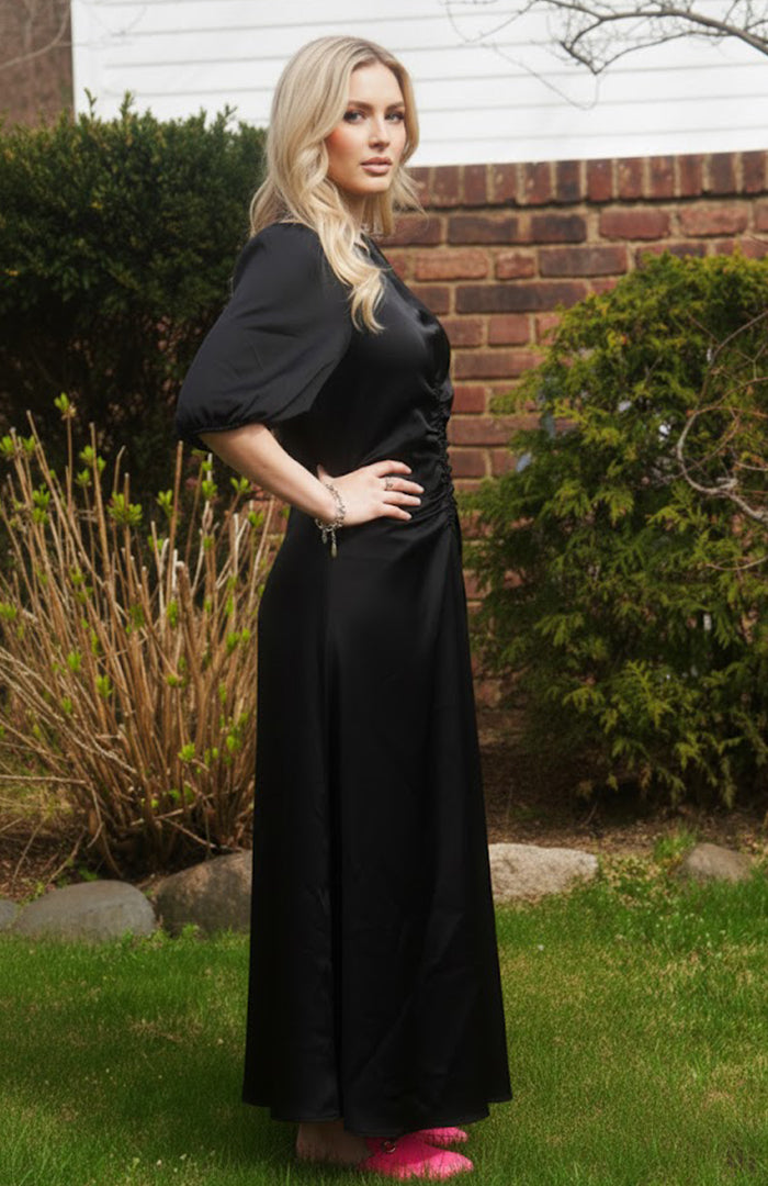 Gathered Slip Dress (Black)