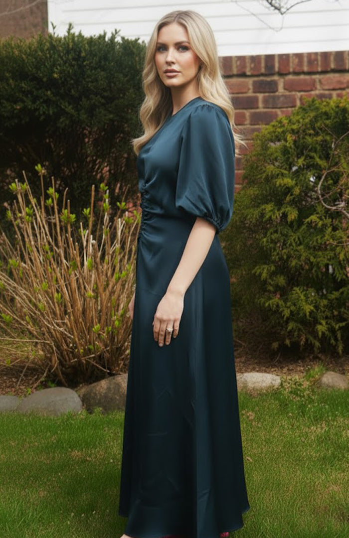 Gathered Slip Dress (Teal)