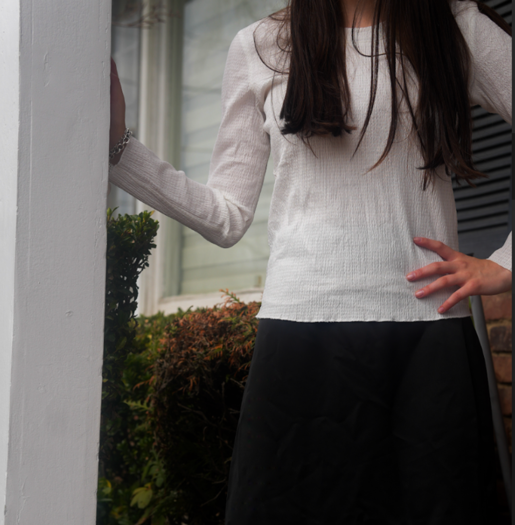 Cinched Long Sleeve Top (White)