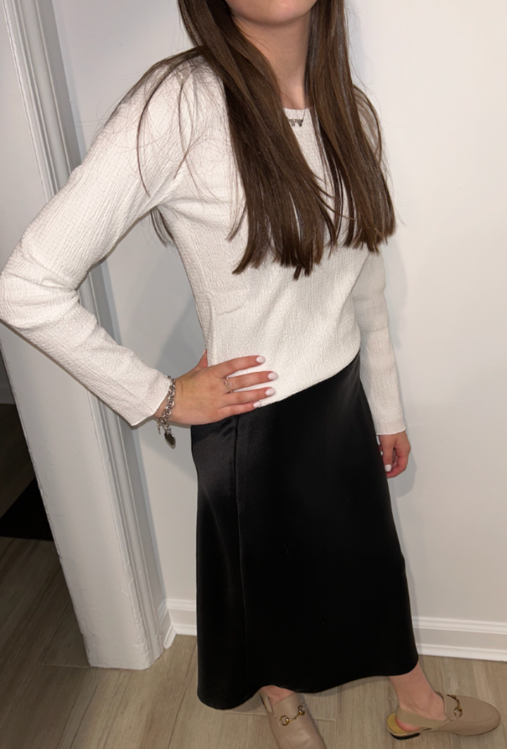 Cinched Long Sleeve Top (White)