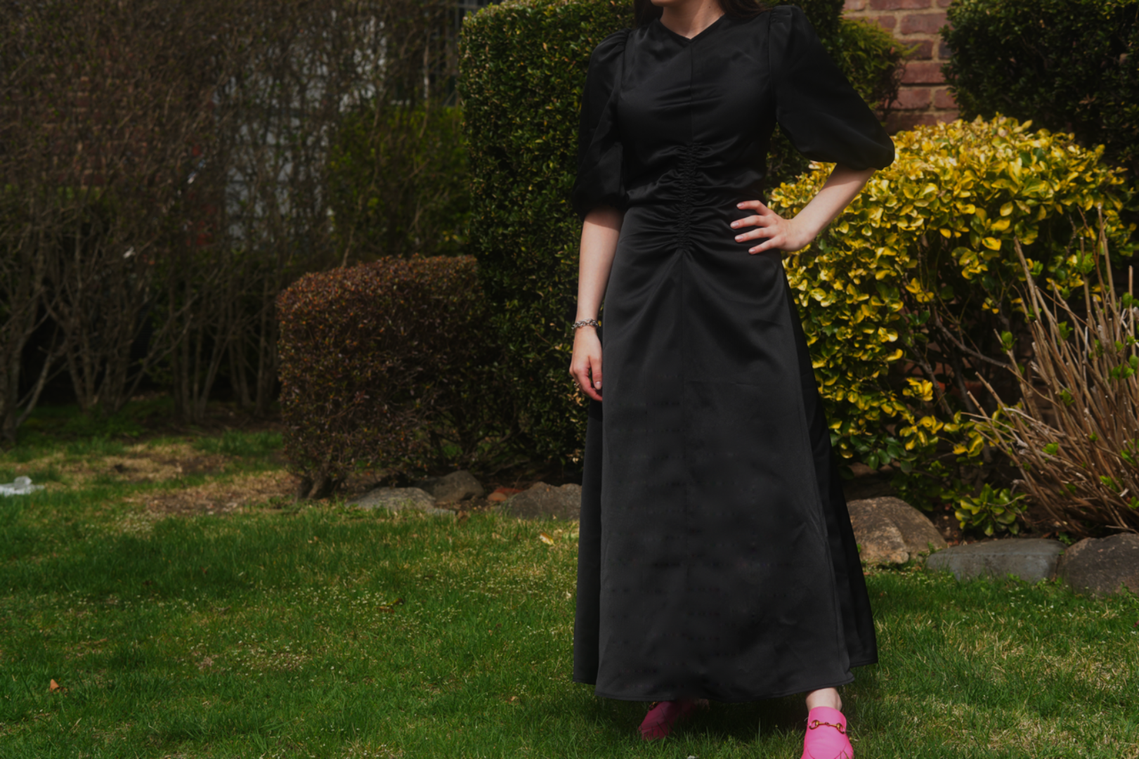 Gathered Slip Dress (Black)